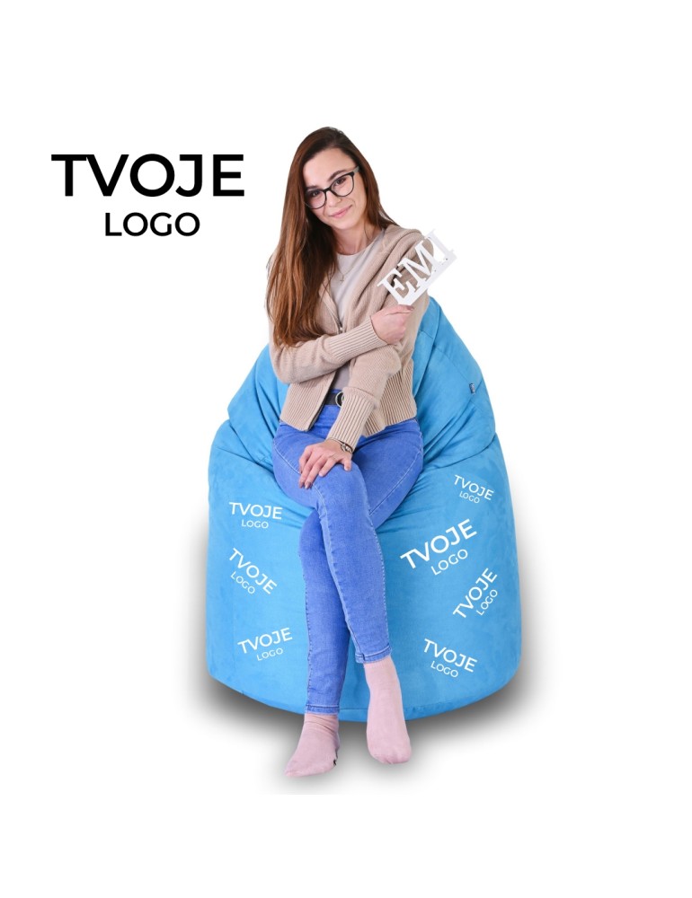 Sedací vak hruška semišová modrá s vlastným logom EMI