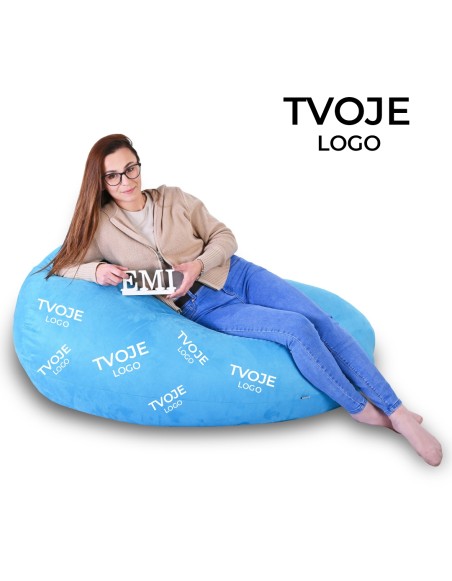Sedací vak hruška semišová modrá s vlastným logom EMI