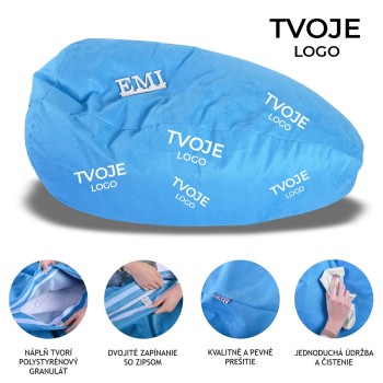 Sedací vak hruška semišová modrá s vlastným logom EMI